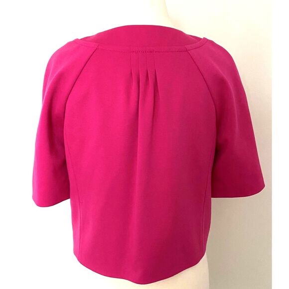 Ann Taylor Loft Fuchsia Cropped Blazer Lined Button Front Pleated Design Sz 6 - Picture 2 of 8